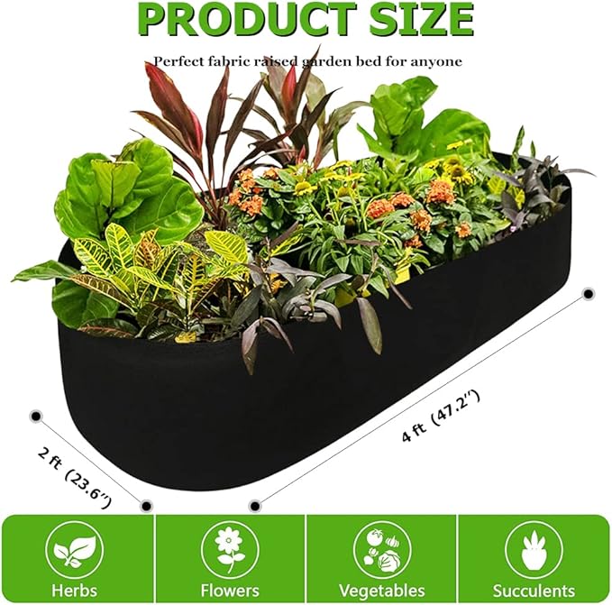 Fabric Raised Garden Bed, Raised Planters for Outdoor Plants, Rectangle Garden Grow Bag for Herb Flower and Vegetables, 2 ft X 4 ft