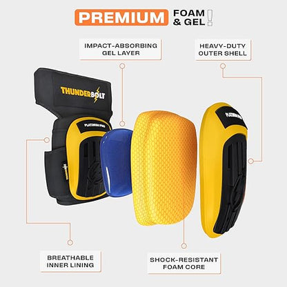 Thunderbolt Knee Pads for Men Construction Knee Pads for Work for Men and Women with Double Gel for Gardening Flooring Roofing Heavy Duty with Extra Thick Foam and Strong Adjustable Non-Slip Straps