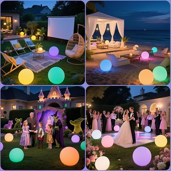 12-in & 20-in LED Globe Orb Lamp, Dimmable RGB Color Changing Glowing Orb Lights Rechargeable Glowing LED Ball Light w/Remote, Waterproof Outdoor Globe Light Soothing Mood Lamp for Home Garden