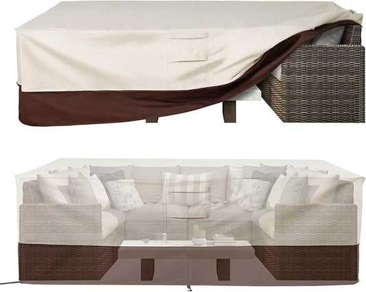 Vailge Waterproof Patio Furniture Set Cover with Padded Handles, Patio/Outdoor Table Cover, Patio/Outdoor Dining Rectangular Table Chairs Cover(Large,Beige & Brown)