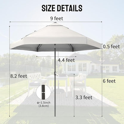 CROWN SHADES 9 Ft Patio Umbrella with Auto-Tilt & Olefin Fabric - Patented 90° Edge Connection Wind Resistant, Outdoor Umbrella for Table, Pool, Beach, Effortless Crank System