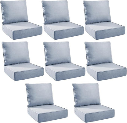 Outdoor Cushion Set for Furniture Patio Furniture, UV Resistant, Water Resistant - 6 Inch Thick Foam Garden Cushions – 22x24 Inch Patio Seat Covers for Chair/Sofa/Couch | Baby Blue | 8-Pack |