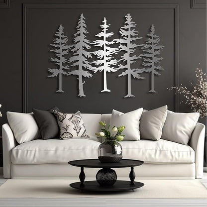 Yemwot Pine Tree Metal Wall Art, Big Pine Trees Metal Wall Art, Nature and Forest Decor, Nature Lover Gift (Sliver-Tree2, 48"x 35"| 124x90cm)