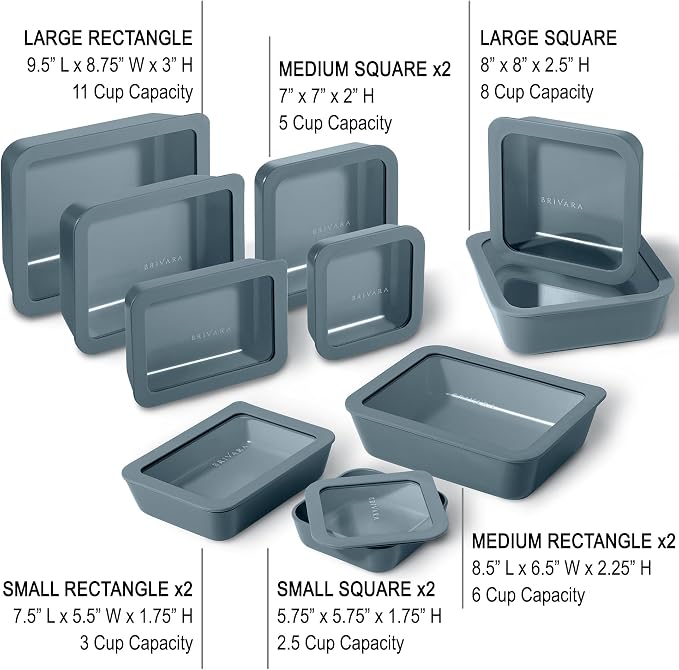 20-Piece Glass Food Storage Containers Set with Lids (10 Containers + 10 Lids) | Microwave-Safe Airtight Seal, Oven-Safe Ceramic-Coated Glass | Zero Plastic, No PFAS/PFOA/BPA [Dusk]