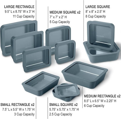 20-Piece Glass Food Storage Containers Set with Lids (10 Containers + 10 Lids) | Microwave-Safe Airtight Seal, Oven-Safe Ceramic-Coated Glass | Zero Plastic, No PFAS/PFOA/BPA [Dusk]