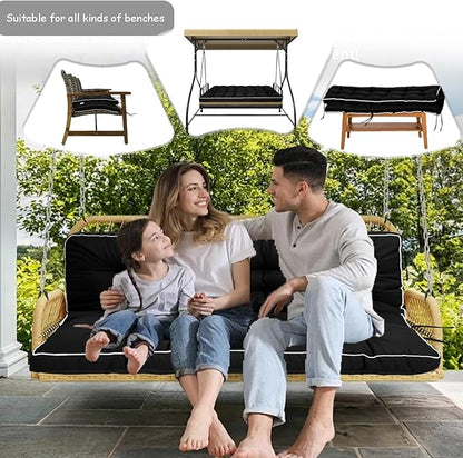 Porch Swing Cushion Three Seat, Waterproof Swing Cushions Replacement with Backrest, Outdoor Garden Furniture Patio 4" Thickened Cushions with Ties (Black, 40 x 55in)