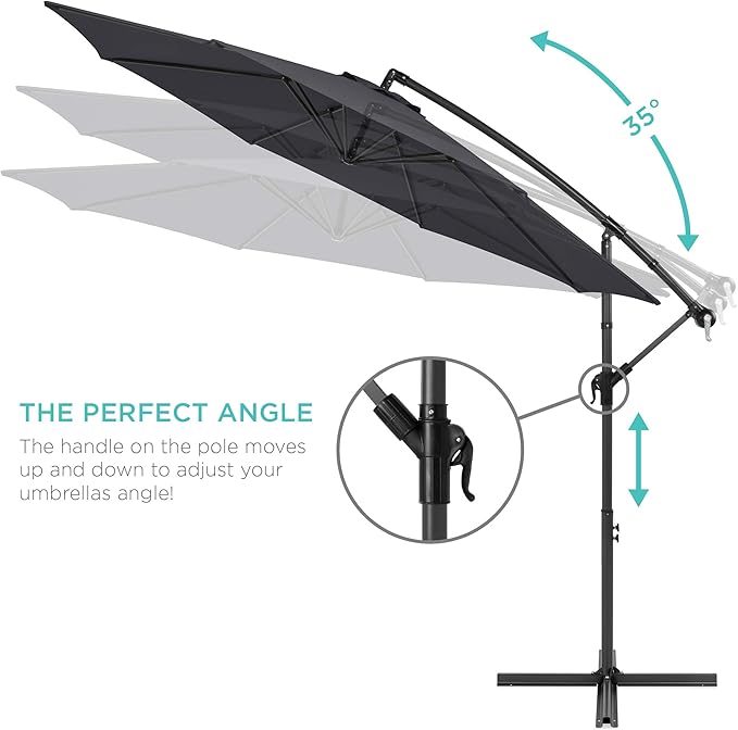 Best Choice Products 10ft Offset Hanging Market Patio Umbrella w/Easy Tilt Adjustment, Polyester Shade, 8 Ribs for Backyard, Poolside, Lawn and Garden