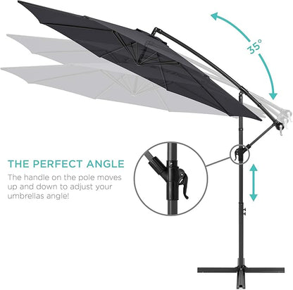 Best Choice Products 10ft Offset Hanging Market Patio Umbrella w/Easy Tilt Adjustment, Polyester Shade, 8 Ribs for Backyard, Poolside, Lawn and Garden