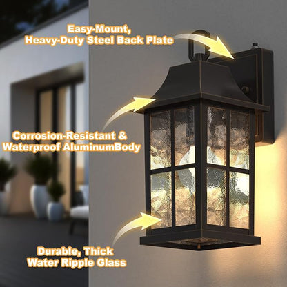 Modern Outdoor Wall Lights 2 Pack, Aluminium Dusk to Dawn Outdoor Lighting, Exterior Wall Lantern Waterproof Porch Light, Outside Light for House, Garage, Patio (Oil-Rubbed Bronze)