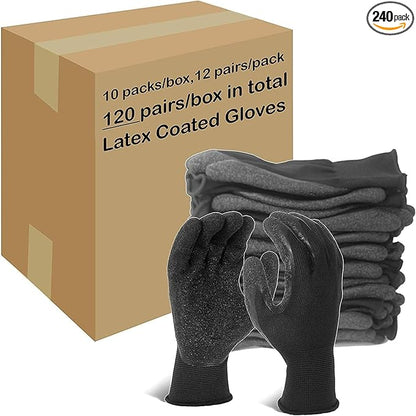 Evridwear Crinkle Latex Rubber Hand Coated Safety Work Gloves for Men Women General Multi Use Construction Warehouse Gardening Assembly Landscaping,Black Large 120 Pairs Pack