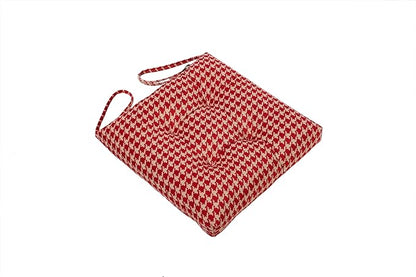 2-Pack Outdoor/Indoor Wicker Patio Seat Cushion Pad with Ties - Dining Chair Cushion, 17" x 17" (Red Houndstooth)
