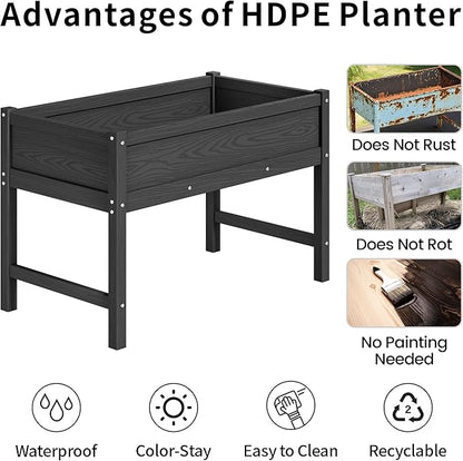 HDPE Raised Garden Planting Bed with Legs,Garden Boxes Outdoor Raised with Drainage Hole Rot-Resistant,Raised Beds for Gardening for Backyard, Patio, Balcony 300 lb Capacity (Black)