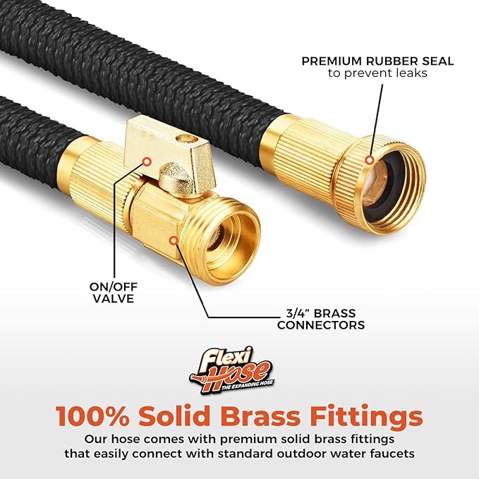 Flexi Hose Lightweight Expandable Garden Hose, 100FT -Retractable Garden Hose, Water Hose - No-Kink Flexibility, 3/4 Inch Solid Brass Fittings and Double Latex Core