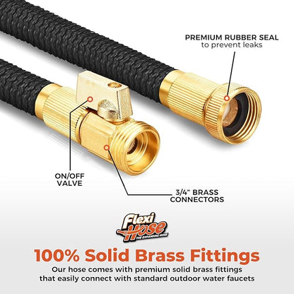 Flexi Hose Lightweight Expandable Garden Hose, 100FT -Retractable Garden Hose, Water Hose - No-Kink Flexibility, 3/4 Inch Solid Brass Fittings and Double Latex Core