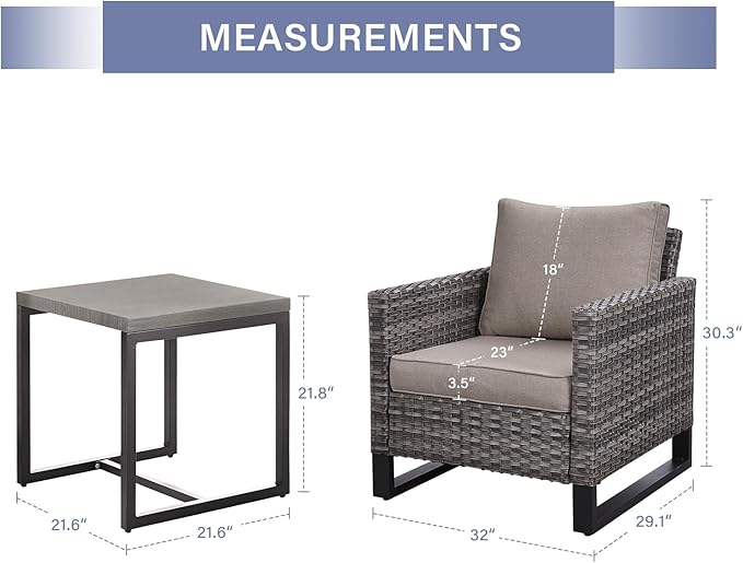 Rilyson Wicker Outdoor Patio Chairs Set - 3 Piece Rattan Patio Furniture Bistro Chairs Set with Waterproof Wicker,Comfortable Cushions and Sturdy Metal Frame for Porch Deck Backyard(Mixed Grey/Grey)