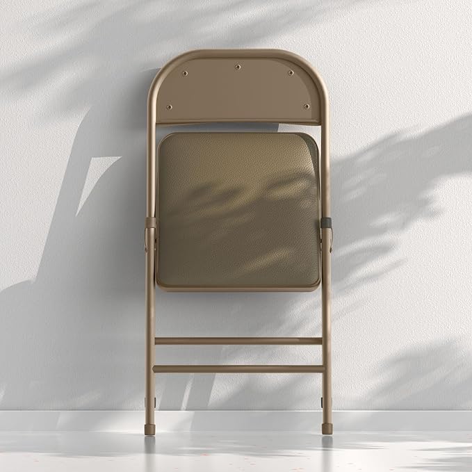 Nazhura 4 Pack Folding Chairs with Padded Vinyl Cushion Chairs with Comfortable Cushion and Durable Steel Frame for Home and Office, for Indoor and Outdoor Events (Kahki, Vinyl)