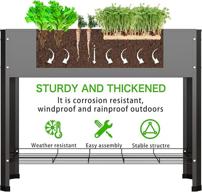Raised Garden Bed with Detachable Legs Elevated Metal Planter Box for Growing Fresh Herbs Vegetables Flowers Succulents&Other Plants for Outdoor Backyard Patio Deck Balcony Black L