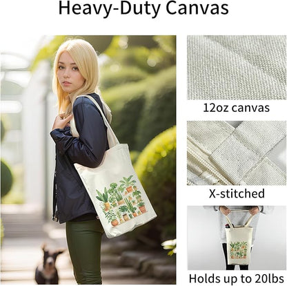 itgowisa Canvas Tote Bag for Women, Tote Bag with Zipper Inner Pocket, Zippered Canvas Bag for Shopping Work Grocery Everyday
