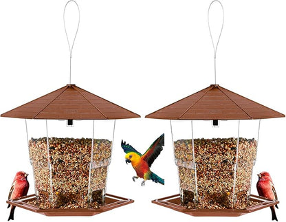 Jealoeur Bird Feeders for Outdoors Hanging Bird Feeder Wild Birds Seed, Brown 2 Pack