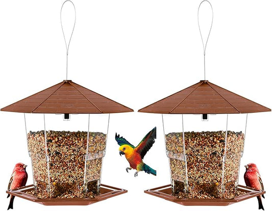 Jealoeur Bird Feeders for Outdoors Hanging Bird Feeder Wild Birds Seed, Brown 2 Pack