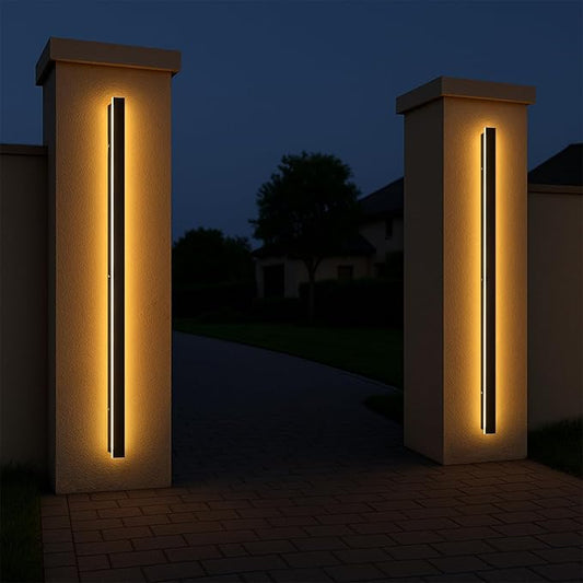Modern Outdoor Wall Lights 79 Inch, 3000K Linear Exterior Wall Light Wall Mount, IP65 Waterproof Long Porch Wall Sconce Light for Front Door, Garage (Black)