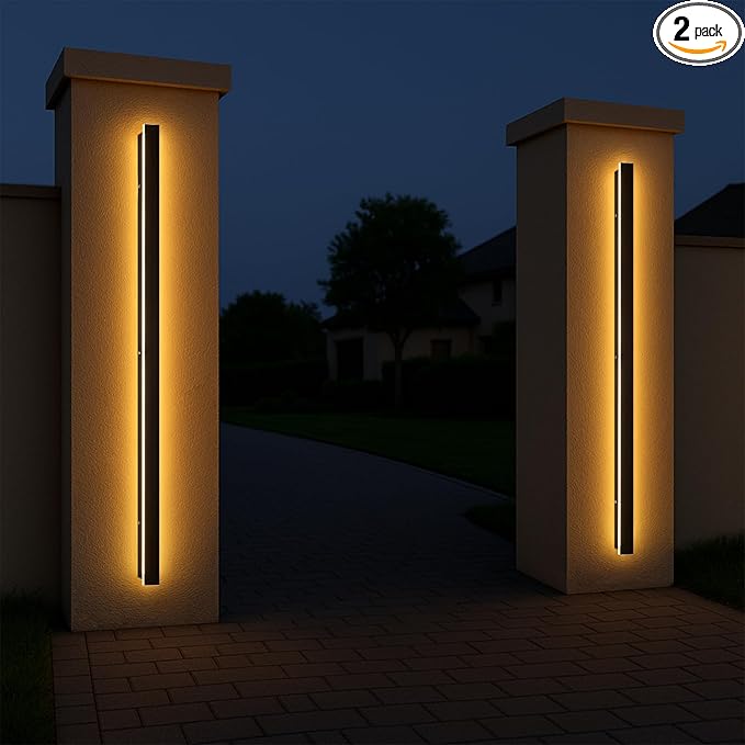 Outdoor Wall Sconce set of 2,79 Inch Outdoor Wall Lights, Waterproof Ip65 Long Linear Led Porch Lights, 3000k Light Fixture Black Wall Mount Acrylic Anti Rust for Living Room, Patio, Garage 60W