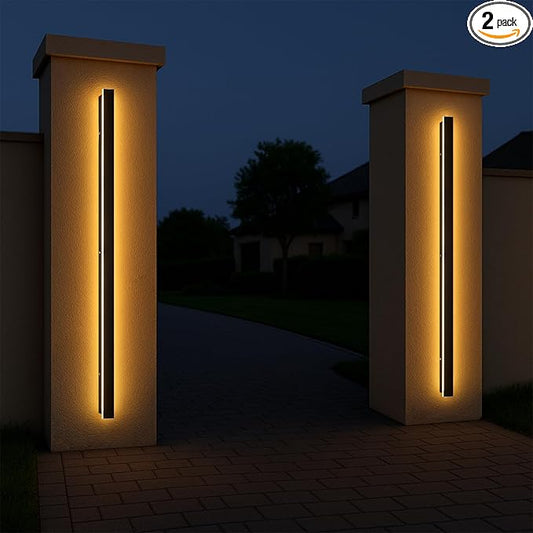 Outdoor Wall Sconce set of 2,79 Inch Outdoor Wall Lights, Waterproof Ip65 Long Linear Led Porch Lights, 3000k Light Fixture Black Wall Mount Acrylic Anti Rust for Living Room, Patio, Garage 60W