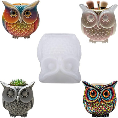 1Pc 3D Owl Epoxy Resin Silicone Mold Animal Plaster Storage Box Candle Mold for Pen Holders Concrete Clay Art Crafts DIY Home Decor Potted Plant Decorations Halloween Party Gifts Storage Box