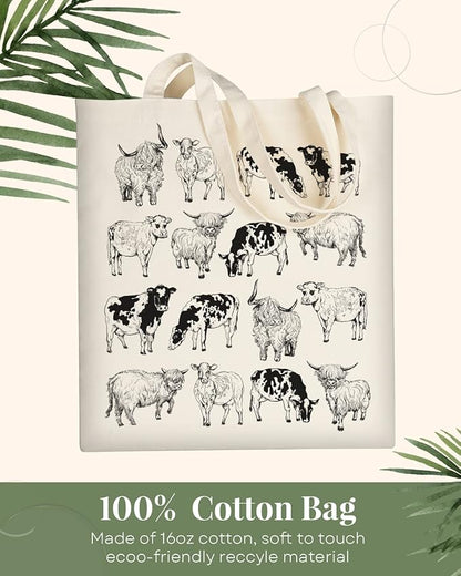 AUSVKAI Canvas Tote Bag Aesthetic for Women, Cute Reusable Cloth Cotton Bags for Shopping Beach Grocery