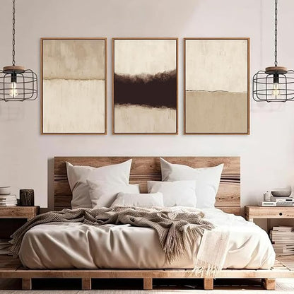 CHDITB Neutral Abstract Wall Art Set of 3, 24"x36" Large Framed Textured Wall Decor, Minimalist Modern Wall Painting, Beige Black Canvas Art Print for Living Room, Bedroom, Dining Room, Office