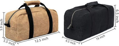 Heavy Duty Waxed Canvas Tool Bag, Multi-Purpose Waterpoof Garden Tote Bag, Portable Carry On Pouch (Black)
