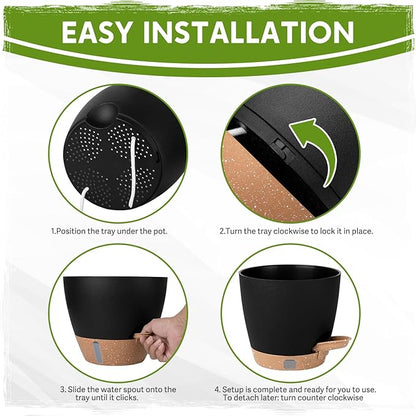 Self-Watering Pots for Indoor Plants with Visible Water Window,5/6/6.5/8/10 Inch Outdoor Flower Pots with Drainage Holes & Reservoir for Patio, Home Decor (Black)