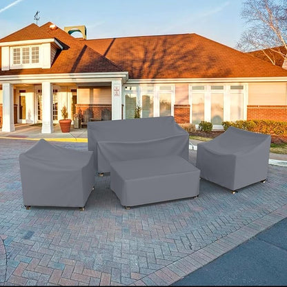Patio Furniture Covers Set 4 Piece Outdoor Furniture Cover Waterproof, 600D Heavy Duty Lawn Outdoor Patio Furniture Set Covers - Grey Large