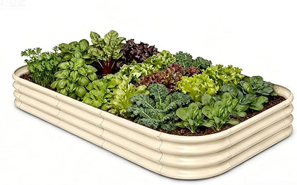 Galvanized Raised Garden Bed 8x4x1 | 10x2x1 ft, 12" Tall Metal Planter Box for Outdoor Plants Vegetable Herb Leafy Green, Modular Raised Flower Bed with Rust Resistant Coating - Sand Beige