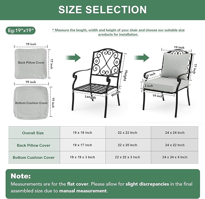 Summsun Patio Cushions for Outdoor Furniture, Faux Linen Water Resistant Backrest and Seat Cushion Set with Non-Slip Bottom, Straps, Removable Cover, 19 x 19 Inch, Light Grey, Set of 4