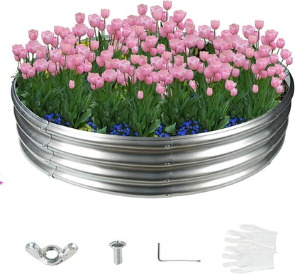 60 Inch Diameter Galvanized Garden Raised Bed/Plant Box/Fire Pit Ring-0.8mm Thick,12 Inch Tall,Crimped Edge and Corner,No Sharpe,Perfect for Plantings (Silver, 60 Dia X 11.5 inches)