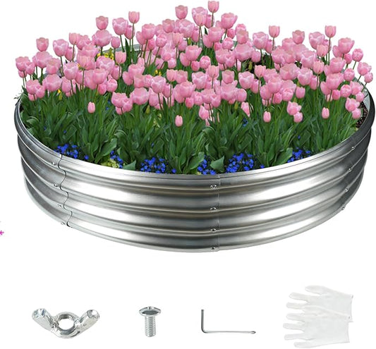 60 Inch Diameter Galvanized Garden Raised Bed/Plant Box/Fire Pit Ring-0.8mm Thick,12 Inch Tall,Crimped Edge and Corner,No Sharpe,Perfect for Plantings (Silver, 60 Dia X 11.5 inches)