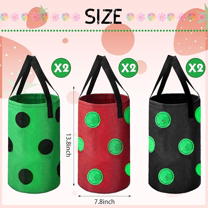 Honeydak Upside Down Tomato Strawberry Grow Bags Hanging Garden Planter Aeration Fabric Grow Bags for Strawberry Tomato Herb Vegetables Outdoor Plants(6 Pack,13 Holes Style)