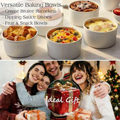 14 oz Ceramic Ramekins with Lids, Set of 4 Oven Safe Porcelain Creme Brulee Ramekins for Baking, Souffle, Pudding, Dessert, Dip, Leftovers & Food Storage, (White)
