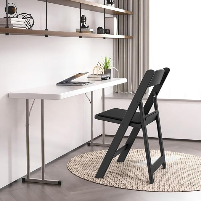 VINGLI Resin Folding Chairs with Cushion, Foldable Plastic Chair with Comfortable Padded Seats, Perfect for Event Party Indoor Outdoor, Black, 8 PC