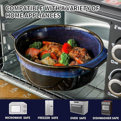 KOOV Ceramic Casserole Dish with Lid - 2 Quart, 9 Inch Round Baking Dish, Oven Safe, Reactive Glaze