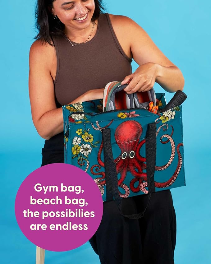Blue Q Reusable Shoulder Tote Bag – Carry Everywhere Bag with a Hefty Zipper, Durable, Fun Design, 95% Recycled Material