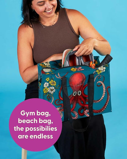 Blue Q Reusable Shoulder Tote Bag – Carry Everywhere Bag with a Hefty Zipper, Durable, Fun Design, 95% Recycled Material