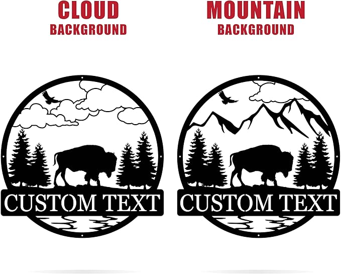 Custom Outdoor Bison Circle Monogram Sign | Lone Bison Decor | Bison Camp Sign | Buffalo Decor | Bison Name Metal Sign | Gift for Him