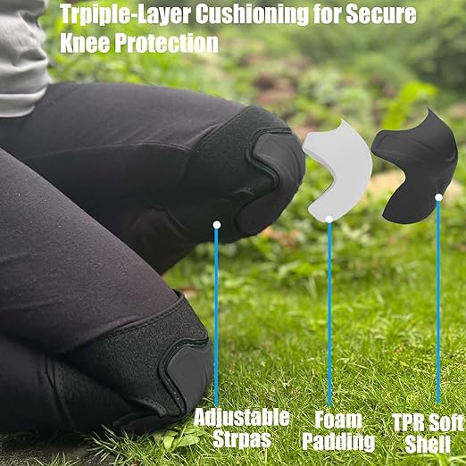 Garden Knee Pads for Work with Soft Padding and Heavy Duty Cap for Knee Support, Tactical Knee Pads with Straps for Construction Concrete Work, Men & Women Knee Pad for Cleaning Flooring Tiling, Black L(1 Pair)