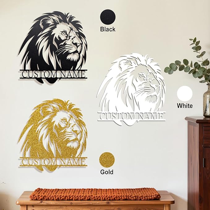Personalized Metal Lion Name Sign – Custom Wall Art with Majestic Animal Design, Durable Outdoor & Indoor Home Decor – Unique Housewarming & Wedding Gift for Couples, Families, and Friends Style6