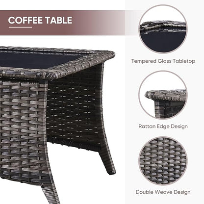 Patio Furniture 4 Piece, All-Weather PE Wicker Outdoor Furniture Set with Coffee Table,Outdoor Patio Furniture with Swivel Rocker Chairs and Outdoor Sofa