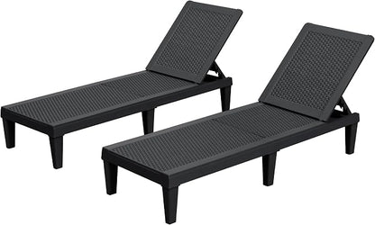 Homall Outdoor Lounge Chairs Set of 2, Quick Assembly & Waterproof Patio Chaise Lounge with Adjustable Backrest for Poolside, Beach, Garden (Black)