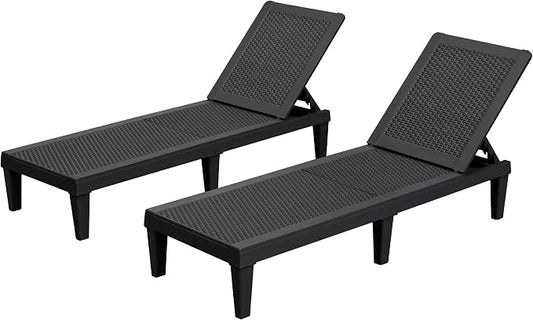 Homall Outdoor Lounge Chairs Set of 2, Quick Assembly & Waterproof Patio Chaise Lounge with Adjustable Backrest for Poolside, Beach, Garden (Black)