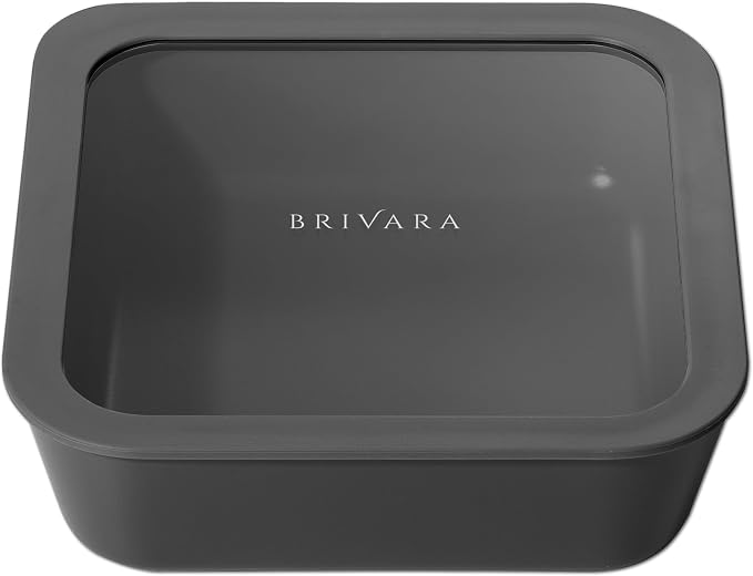 Glass Food Storage Container with Lid, 8-Cup Large Square | Microwave-Safe Airtight Lid, Oven-Safe Ceramic-Coated Glass | Zero Plastic, No PFAS/PFOA/BPA, Reusable [Onyx]